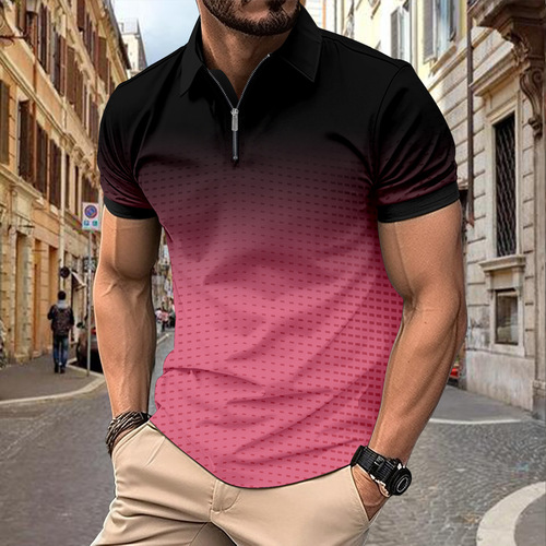 Men's POLO Shirt TEMU Hot Selling Men's Printed Zipper Pattern Flat Fabric Badminton Shirt POLO Shirt