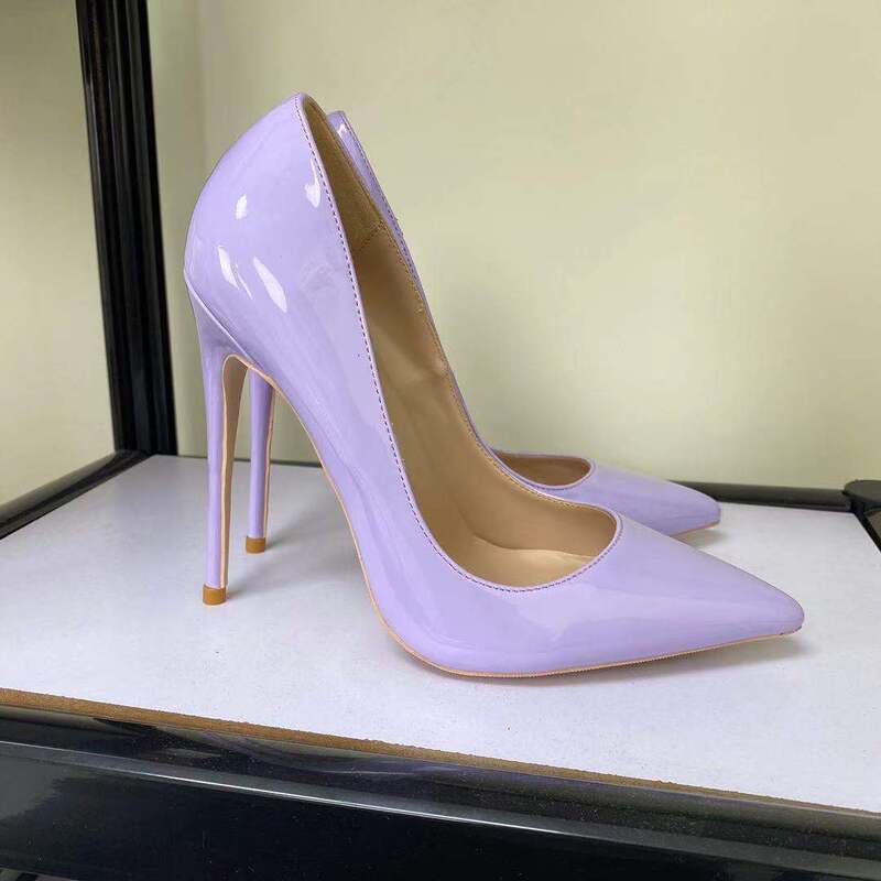 Europe and the United States new light purple small fresh high heels women's stiletto heel 12cm pointed sexy shoes small size 34 35