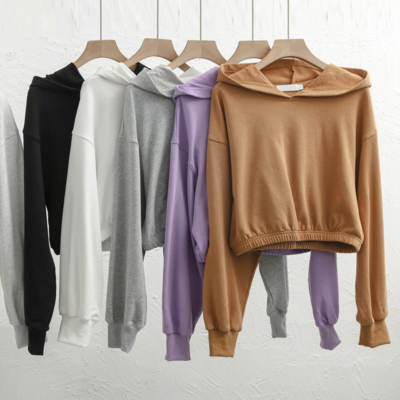 【Clearance Bargain】Short Hooded Pullover Sweatshirt Cross-Border European and American Style Loose Cropped Long Sleeve Top Streetwear