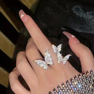 Ring cross-border exaggerated butterfly open Ring simple open index finger Ring ins style rhinestone micro inlaid butterfly Ring