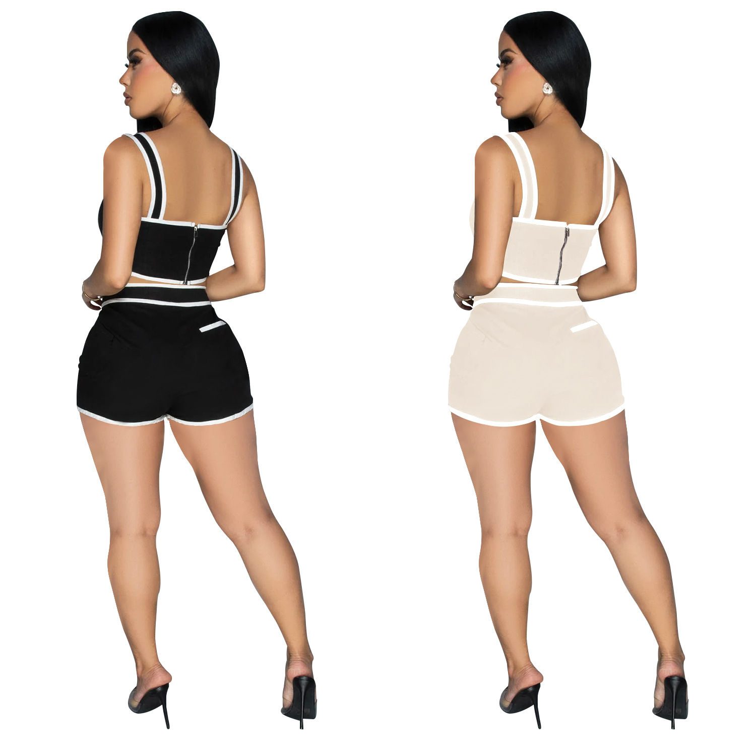 C6966 Aliexpress transfronterizo Amazon estación independiente de moda europea y americana ropa de mujer de color sólido pantalones cortos de dos piezas mujeres