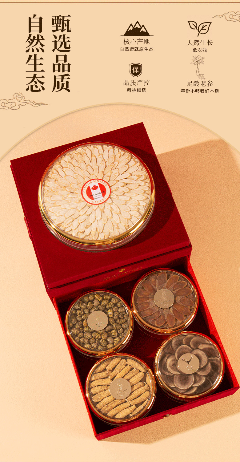 American Ginseng Gift Box Xi Yang Shen Panax quinquefolius Root Wellness Gift for Parents New Year overview