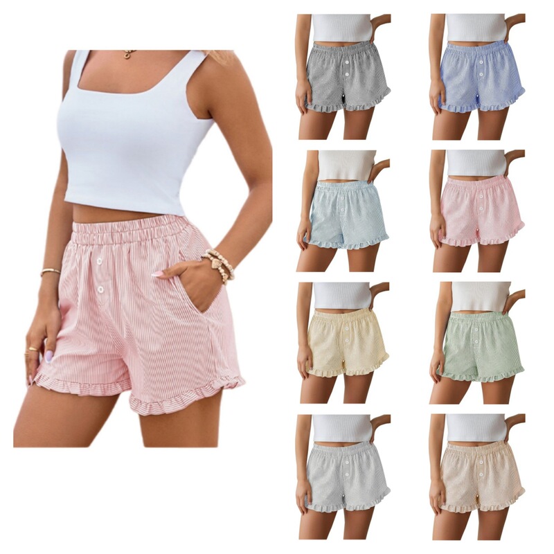 Women's Pleated Boxer Shorts New Trendy Versatile Beach Shorts with Pockets Cross-Border European and American Amazon