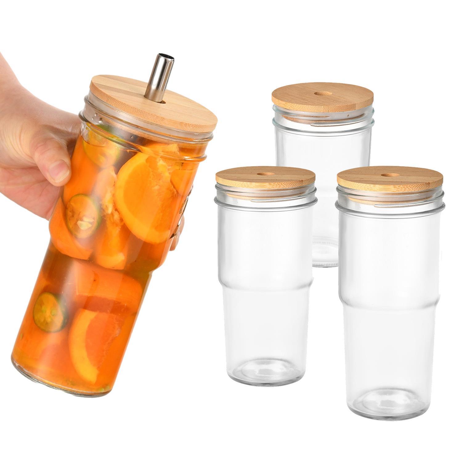 Amazon Coche taza de helado 22oz taza de paja con tapa de bambú taza de la bebida Copa de Cola taza de bambú Mason Cup