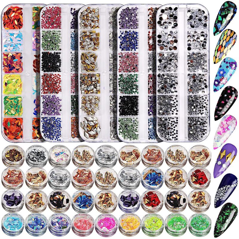 Cross-border nail art jewelry suit flat bottom diamond rivet gold and silver foil color foil white diamond horse eye magic sequins