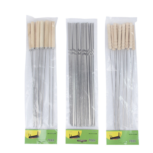 Stainless steel barbecue skewers gourd wooden handle barbecue needle wholesale mutton skewers grill skewers barbecue set barbecue tools