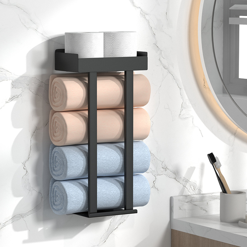 Transfronterizos de toallas de baño inodoro sin agujeros colgados en la pared multicapa toallas negras toallas de papel estante de toallas