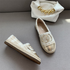 小香風漁夫鞋女鞋2023年新款春季平底一腳蹬厚底單鞋樂福鞋