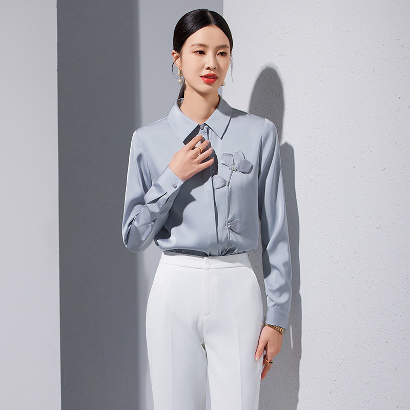 2024 Autumn and Winter New Cross-border Shirt Women's Long-sleeved Dress Business Shirt Slim-fit Slimming OL Business Wear Work Wear