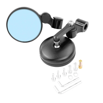 Motorcycle retro modified rearview mirror high quality hand mirror modified car universal decorative accessories small round mirror (Motorcycle rearview mirror) - black-blue-glass