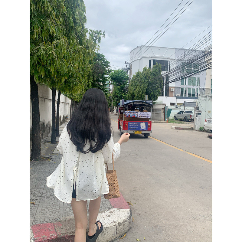 2024 가을 웨이브 도트 긴팔 셔츠 올매치 느슨한 셔츠 여성 디자인 분할 탑