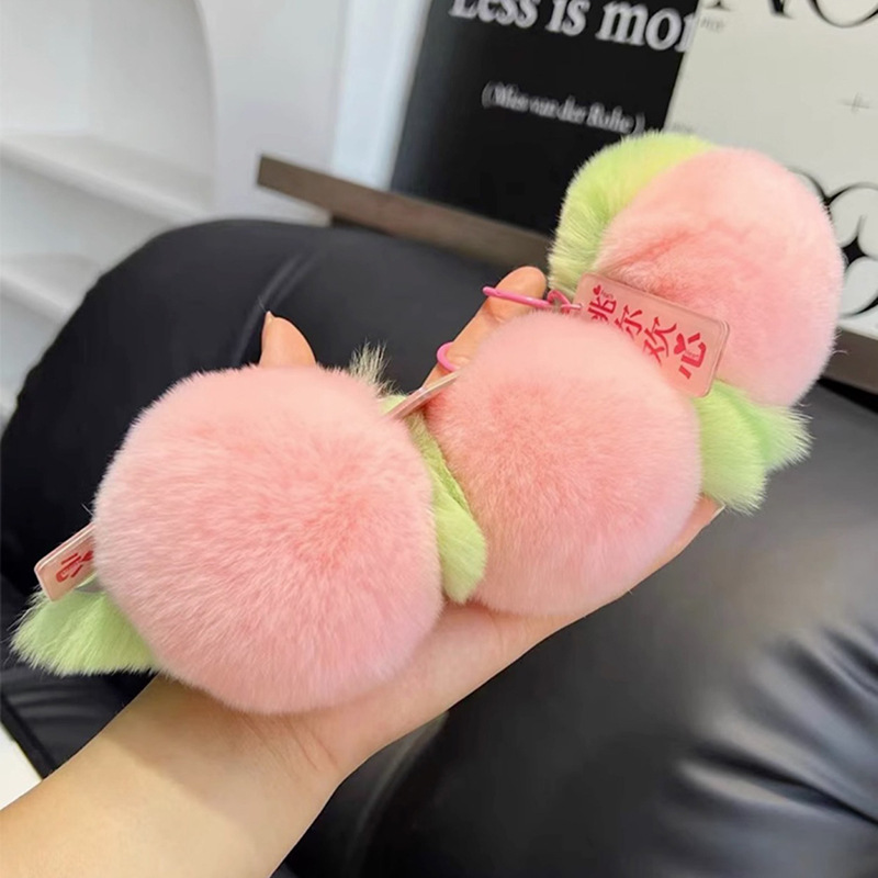 Peach cute fur ball key chain plush small peach imitation rex rabbit fur good persimmon bag pendant pendant female