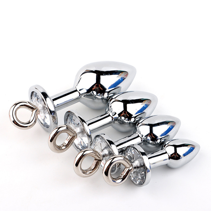 Metal Anal Plug with Diamond-Studded Pull Ring, Silver Aluminum Alloy, Wearable Design — detail image 21