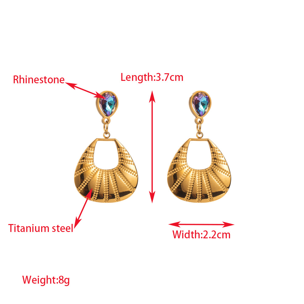 Glass Inlay Material PVD Coated 18K Gold Plated U Shape Devil's Eye Flower 304 Stainless Steel Glass Vintage Style Waterproof Non Tarnish Drop Earrings