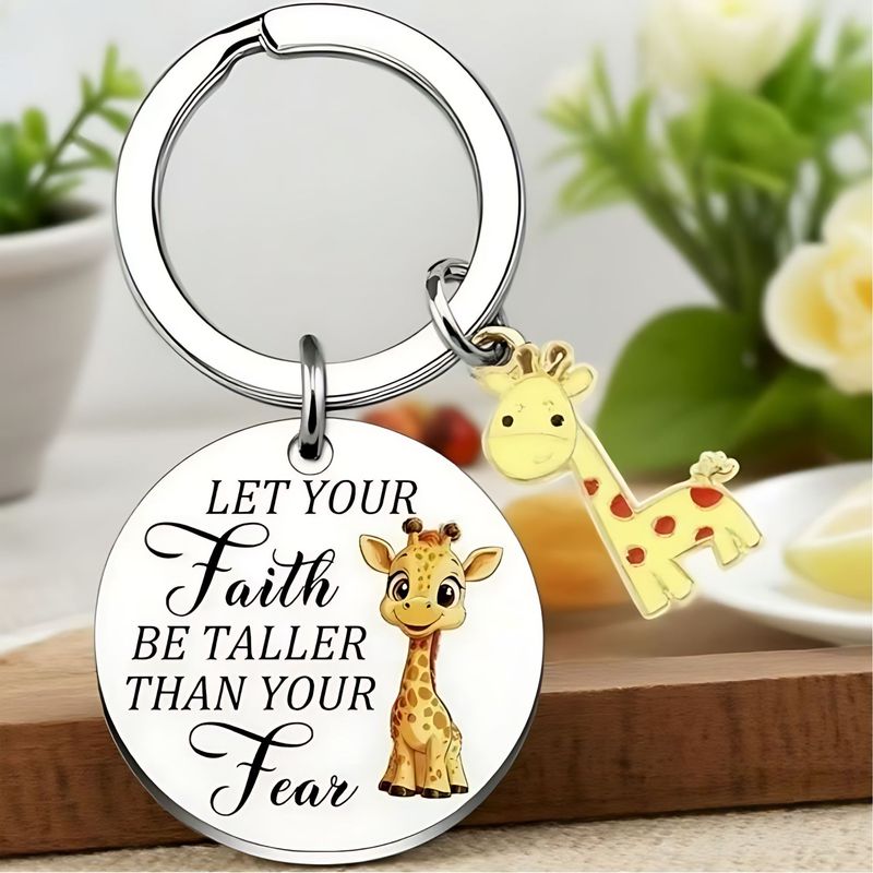 亚马逊不锈钢钥匙扣Faith长颈鹿爱好者送朋友圣诞节鼓励创意礼物|undefined