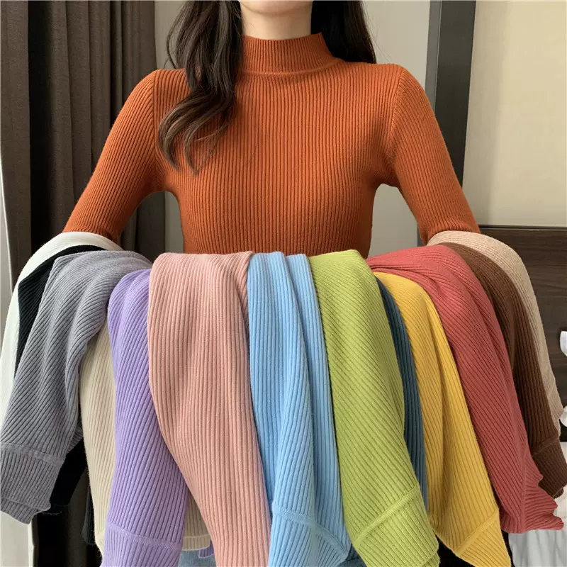 东南亚2025半高领毛衣女秋冬韩版打底衫针织衫修身套头上衣女爆款