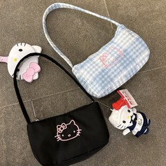 ピンクブルーのかわいいkittyシングル肩脇下バッグ春夏刺繍猫のハンドバッグフレッシュで甘いバッグ