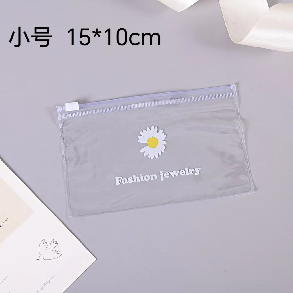 Estilo coreano fresco Margarita de plástico transparente Ziplock bolsa ropa interior bolsa de embalaje en stock al por mayor bolsa de embalaje de PVC