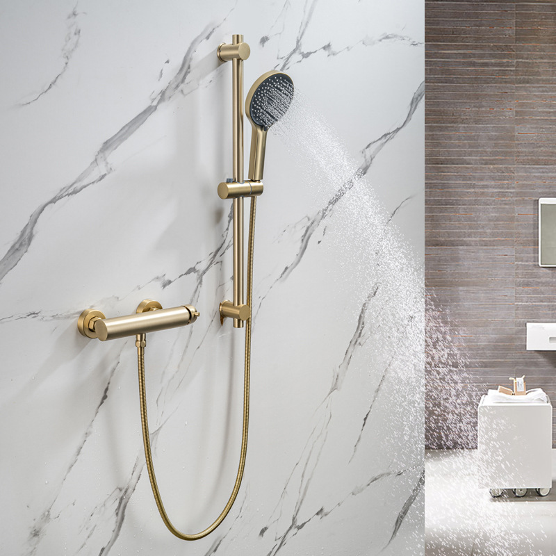 Simple Cylindrical Shower Faucet Gold Bathroom Shower Faucet Set Surface-Mounted Hot and Cold All-Copper Mixing Valve