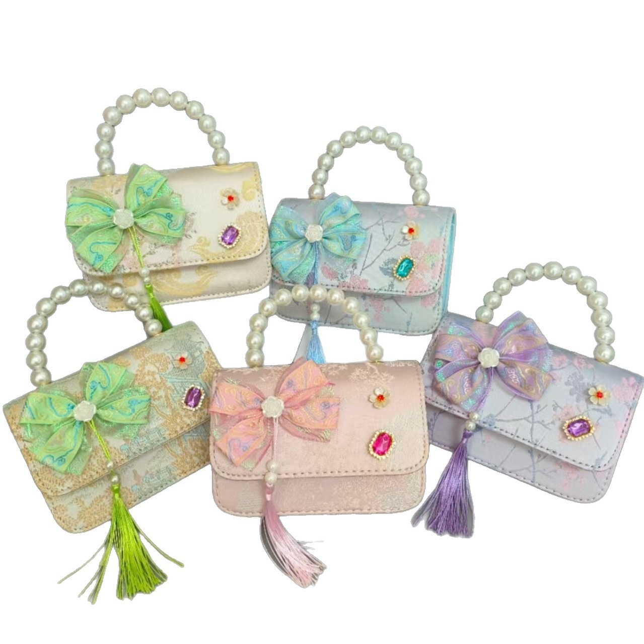 Bolso de mano de perla princesa, bolso de estilo chino, bolso de accesorios, arco, bolso de hombro, bolso cuadrado, bolso de Año Nuevo.