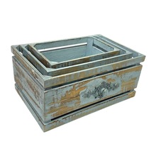 园艺装饰摆件套三木质花盆 超市水果店零售收纳木框