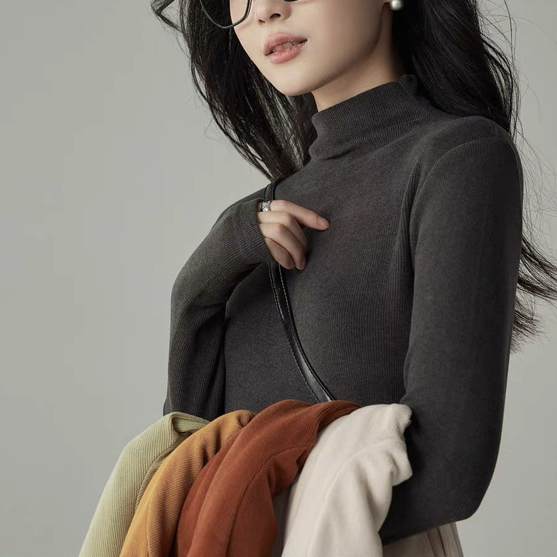 Double-sided Velvet 3.0 American Abby Acetate Wool Semi-high Collar Knitted Sweater Women's Autumn and Winter Stacked Inner Base Shirt Double-sided Velvet 3.0 American Abby Acetate Wool Semi-high Collar Knitted Sweater Women's Autumn and Winter Stacked Inner Base Shirt
