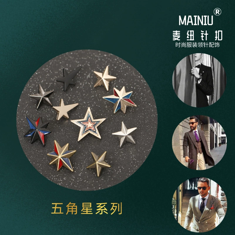 AAK008 Корейская Мужская рубашка с пятиконечным звездным воротником, булавка для воротника в виде звезды, трендовая брошь на булавке для воротника, прямая оптовая продажа с фабрики