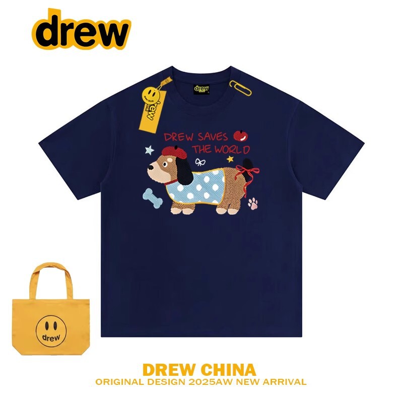 Drew American-Style Wu Xin Same Style Cartoon Dog Print Short-Sleeve T-Shirt Unisex Trendy Brand Loose Pure Cotton Couple's Top