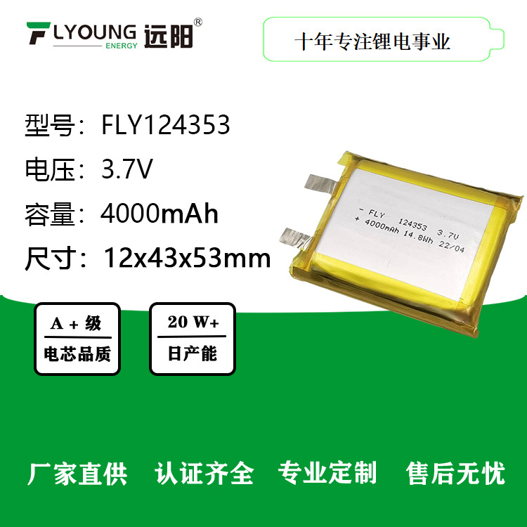 远阳FLYOUNG锂电池124353-4000mAh 3.7V 高容量聚合物电池