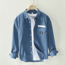 春秋季日系拼接棉休闲男士衬衫潮流舒适男装外套一件代发2301