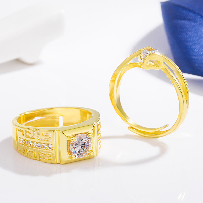 Men's Zircon Open Ring With Great Wall Texture Designer Style_voghion.com