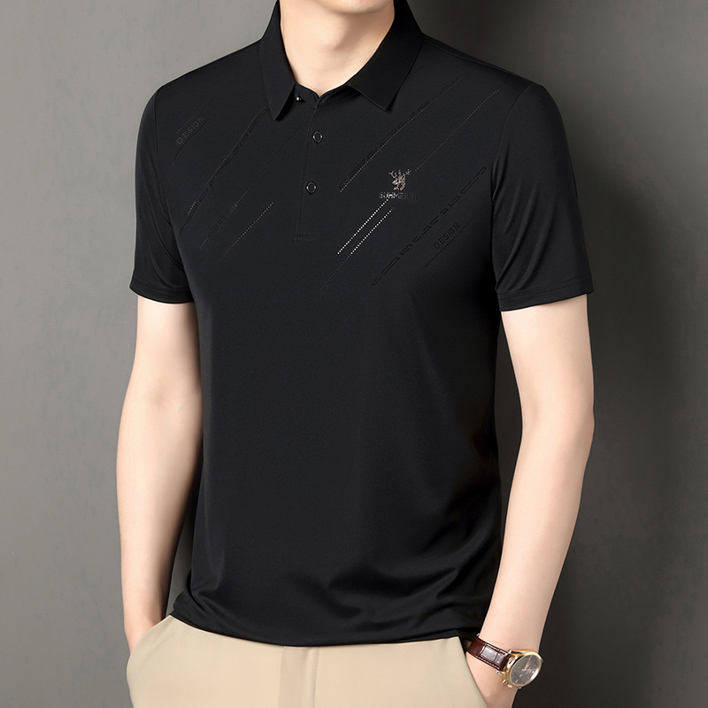 Polo para hombres 2025 nuevo verano seda de hielo seda de morera de negocios chaqueta de moda para hombres camiseta casual universal