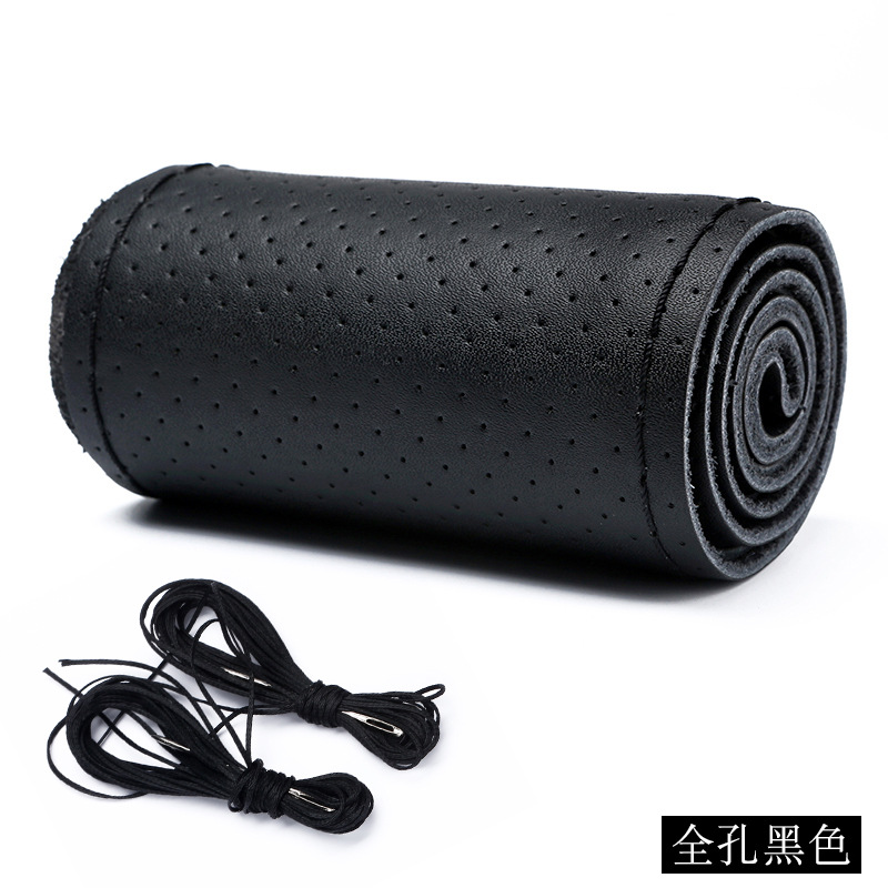 Cubierta de volante de cuero de costura a mano cuatro estaciones cubierta universal de la manija del coche del zurriago