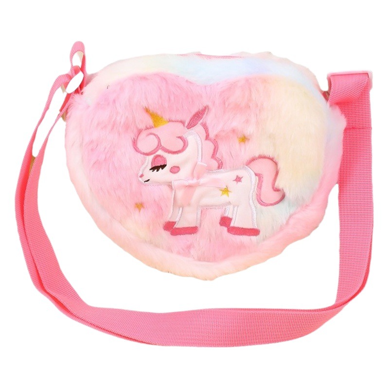 Estilo coreano ins chica Corazón de dibujos animados lindo felpa pequeña bolsa de hombro amor Unicornio Niños bolsa de mensajero bolsa de hombro