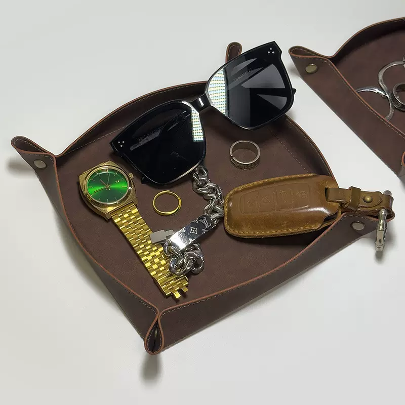 亚马逊热销酒店家居创意礼品pu皮革折叠便携收纳篮置物首饰品托盘