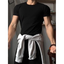 夏季欧美男士肌肉型男健身运动t恤美式圆领弹力修身短袖训练服潮