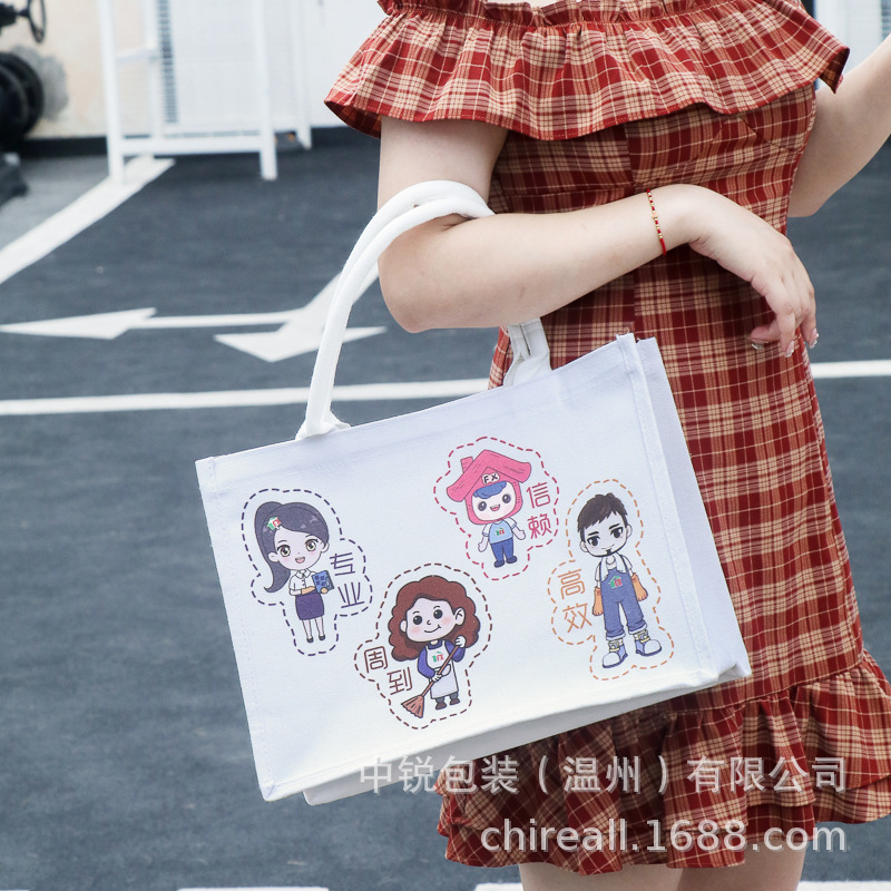 内覆防水膜帆布托特包diy手绘涂鸦小清新伴手礼手提袋帆布包定制