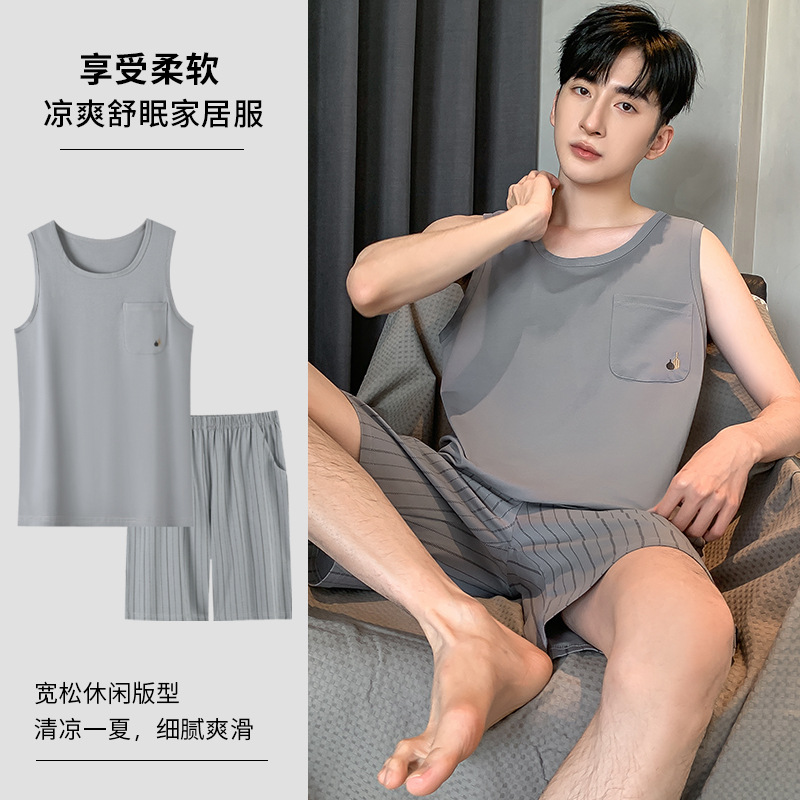 Pajamas for Men Summer Imitation Cotton Thin 2026 New Style Vest Shorts Men's Home Wear Set Large Size Sleeveless Summer