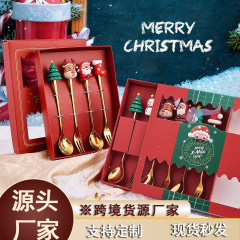 クロスボーダークリスマス食器セットクリスマススプーンフォーククリスマス漫画ステンレス鋼フォークとスプーン高価値のお土産