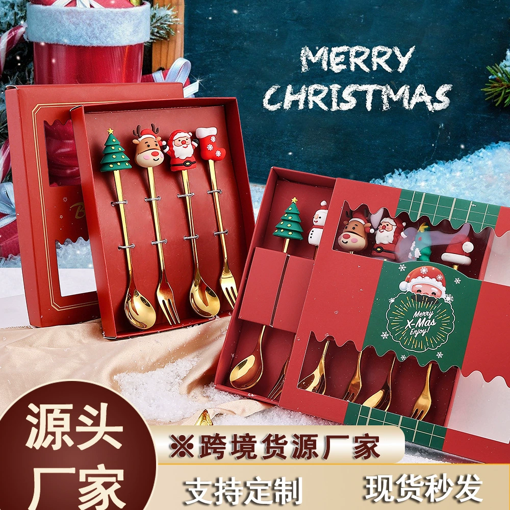 Набор трансграничной рождественской посуды Рождественская ложка и вилка Рождественская мультяшная вилка и ложка из нержавеющей стали Дорогой сувенир