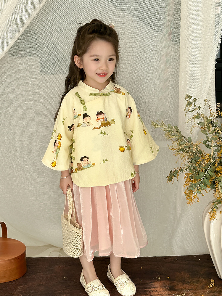 ¡Oferta especial de ropa de primavera para niñas 2025! Gran descuento, renovado con un botón] ropa de actuación de primavera y otoño para niños image 3