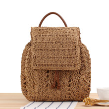 一件代发新款森系包钩花双肩包纸绳编织包休闲沙滩度假通勤女士包