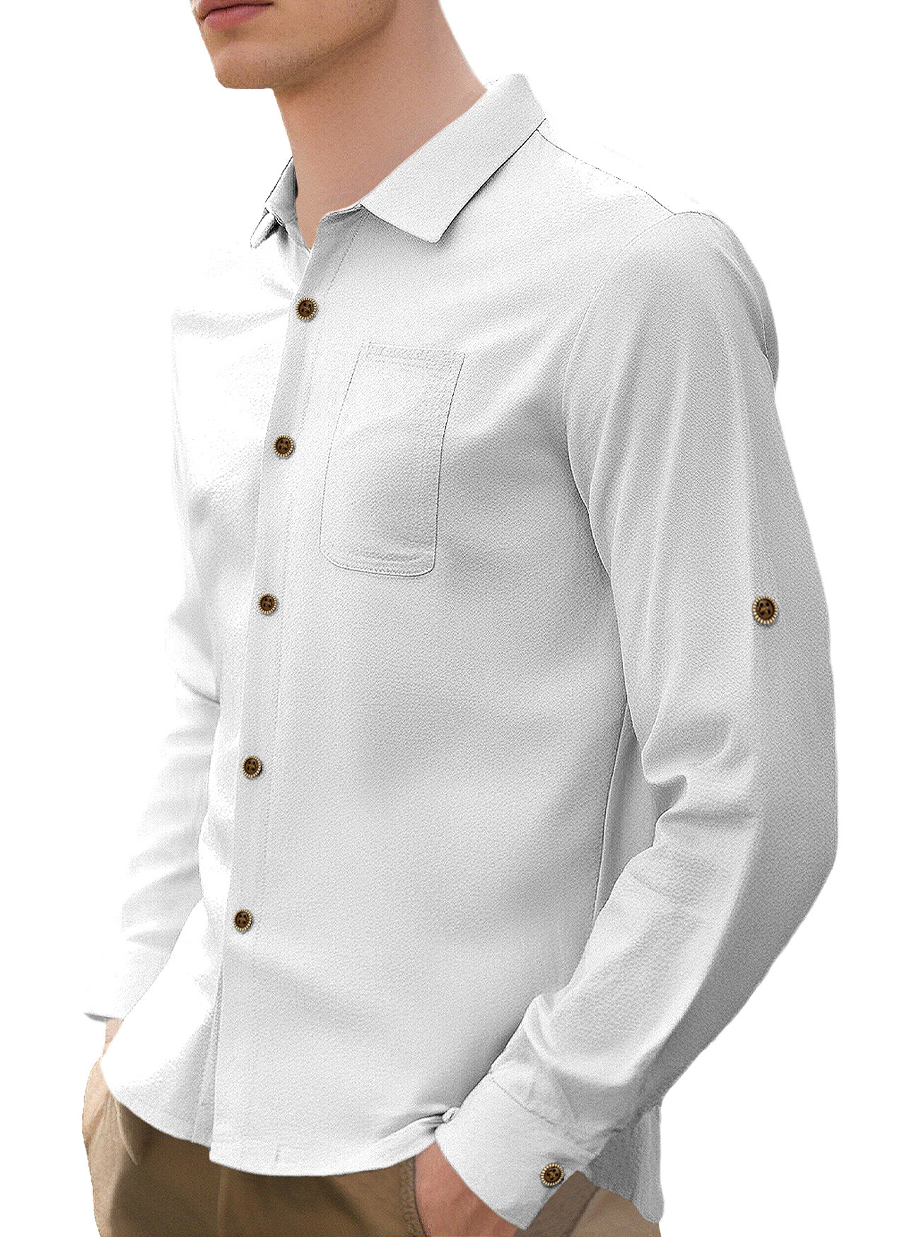 Nuevo Europa y Estados Unidos camisa de lino de manga larga transfronteriza Amazon otoño casual chaqueta de viaje estadounidense suelta hombre