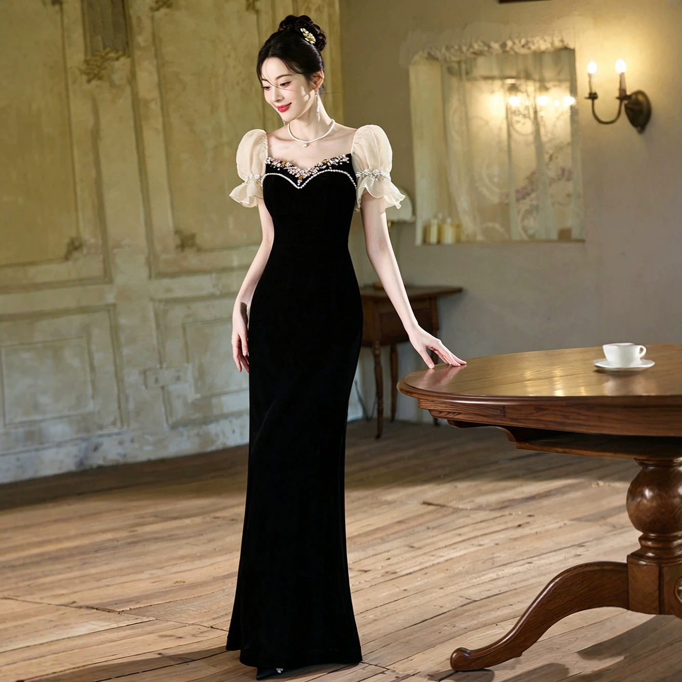 New Black Evening Gown Light Luxury French Mermaid Dress For Banquet Hostess Women's Wedding Party Wear_ecoleips.com