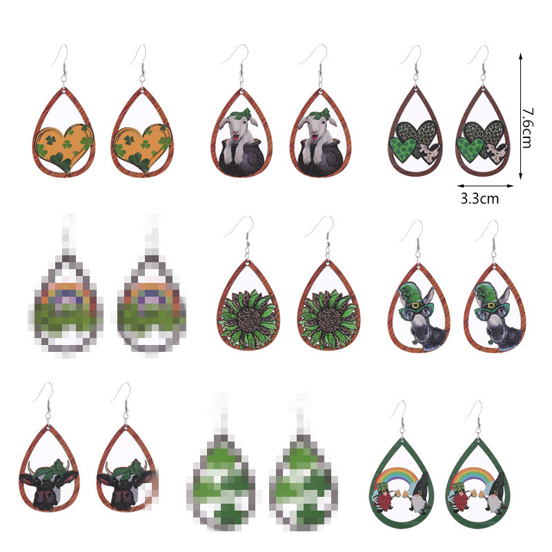Rainbow wooden earrings drop-shaped