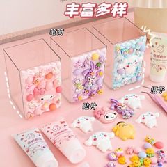 DIY cream glue pen holder material package cute girl desktop decoration transparent acrylic multi-functional storage box