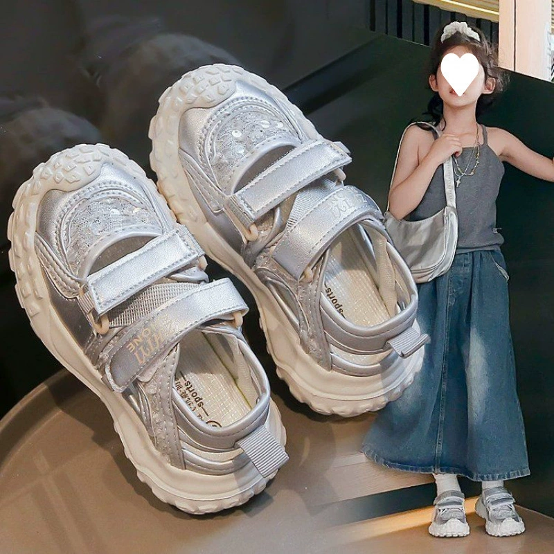 Детские спортивные сандалии для девочек лето 2025, новые белые сандалии Baotou, дышащие сетчатые туфли, повседневная обувь для маленьких девочек