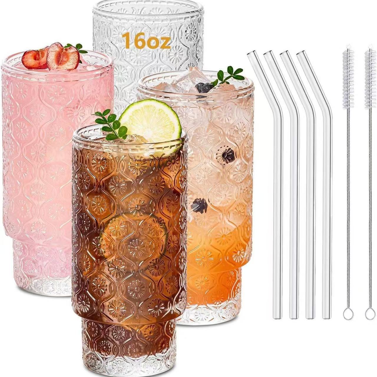 Transfronterizo Amazonas transparente en relieve de vidrio plegable taza de bambú vertical taza de gran calibre taza de frutas taza de paja