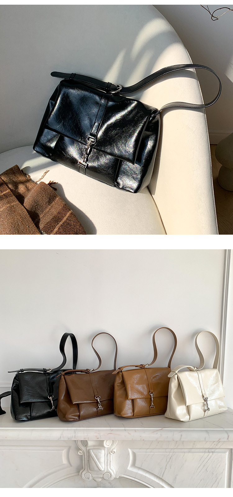 Nuova borsa a tracolla in morbida pelle PU per donna, versatile, grande capacità, con nicchia sottobraccio, fibbia a gancio con patta,_voghion.com