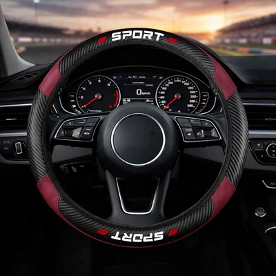 Pu Carbon Fiber Handlebar Cover, Universal – Steering wheel cover - burgundy-38cm